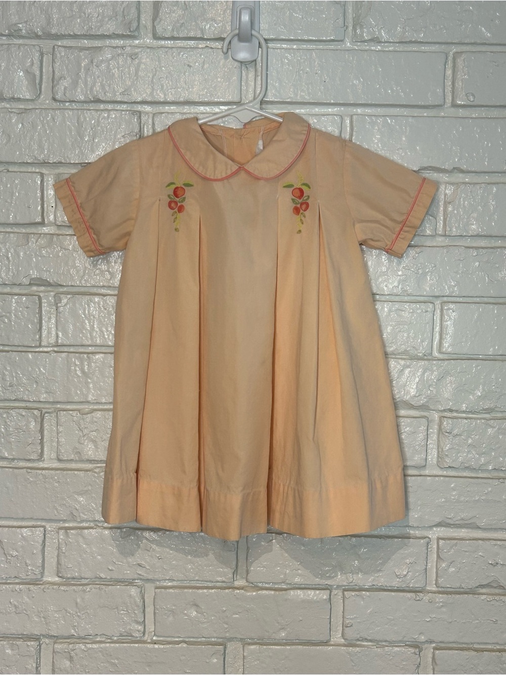 Peach Peter Pan Collar Girls' Casual Dress with Embroidered Peach Accents